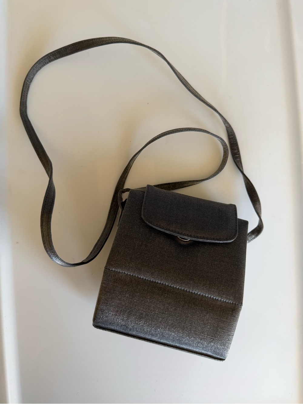 Stuart Weitzman Vintage Classic Metallic Gray Charcoal Crossbody Bag Purse